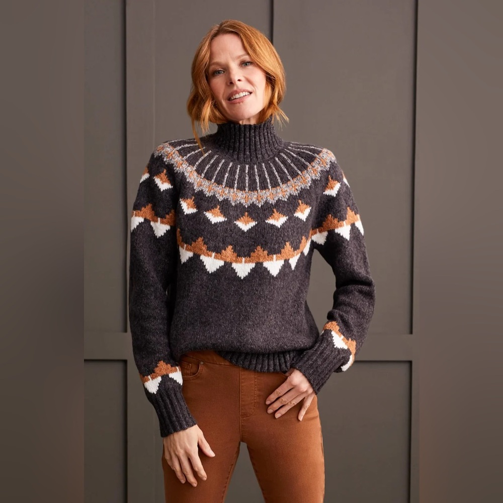 Tribal Mock Neck Intarsia Walnut Sweater NWT Women’s XL‎